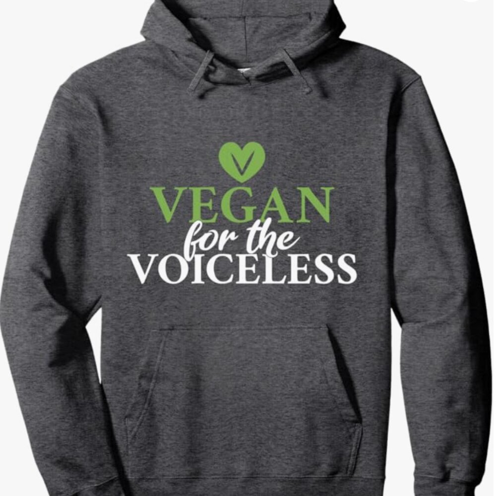 NWT Gray "Vegan for the Voiceless" Hooded Sweatshirt, Men's M, Cotton Blend - Picture 5 of 5